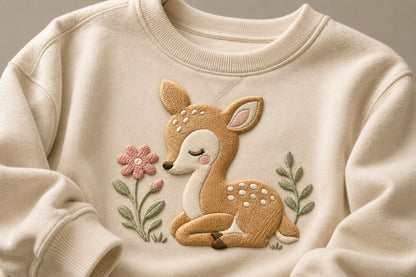 Baby Deer Machine Embroidery Design – Cute Fawn Embroidery Pattern, Adorable Woodland Deer Machine Embroidery Design