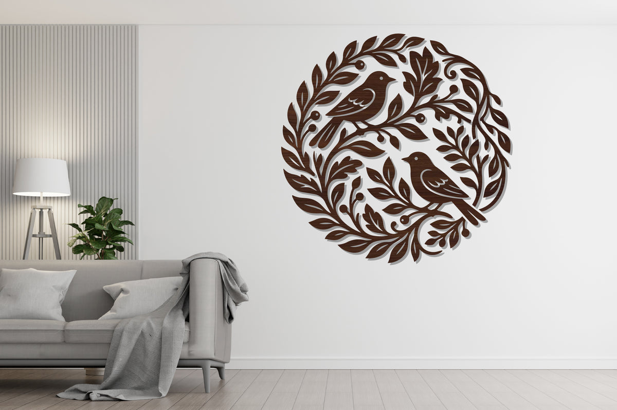 Two Birds Leaf Wreath Laser Cut SVG