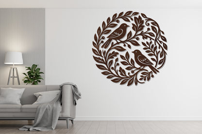 Two Birds Leaf Wreath Laser Cut SVG