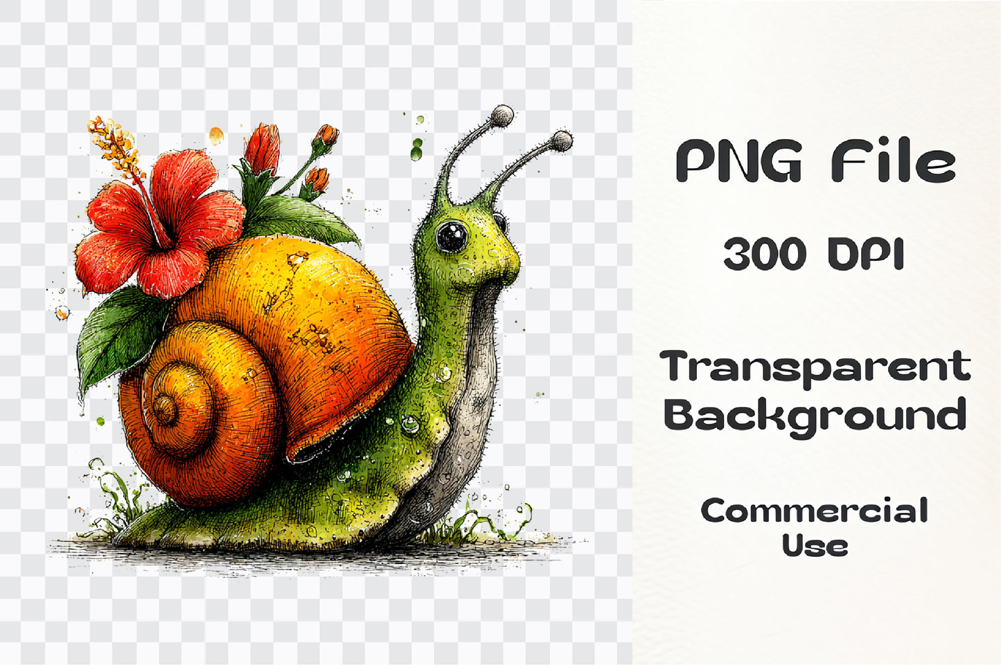 Whimsical Summer Snail PNG Bundle | Cute Snail Clipart, Tropical Flowers, Palm Trees & Summer Garden Graphics