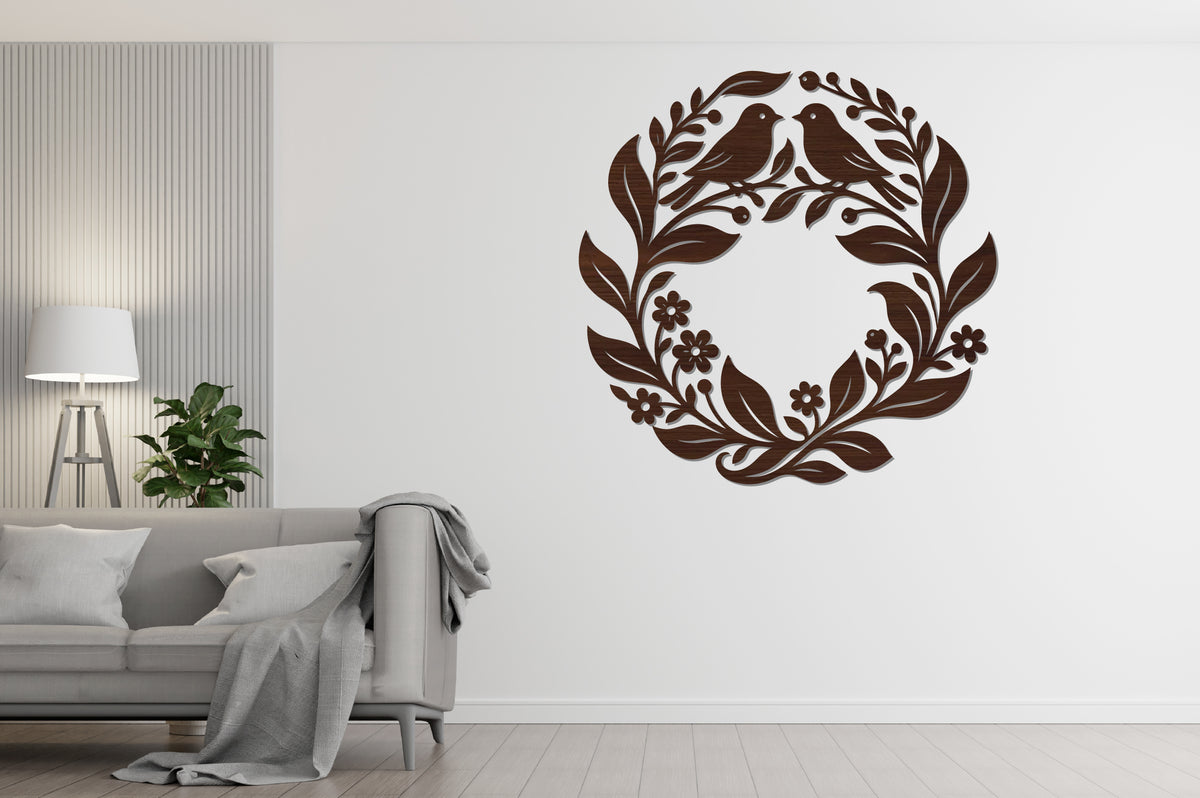 Love Birds Botanical Wreath Laser Cut SVG