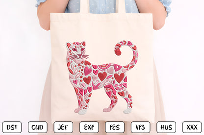 Heart Leopard Embroidery Design – Cute Leopard Print Heart Machine Embroidery Pattern, Trendy Animal Print Embroidery Design