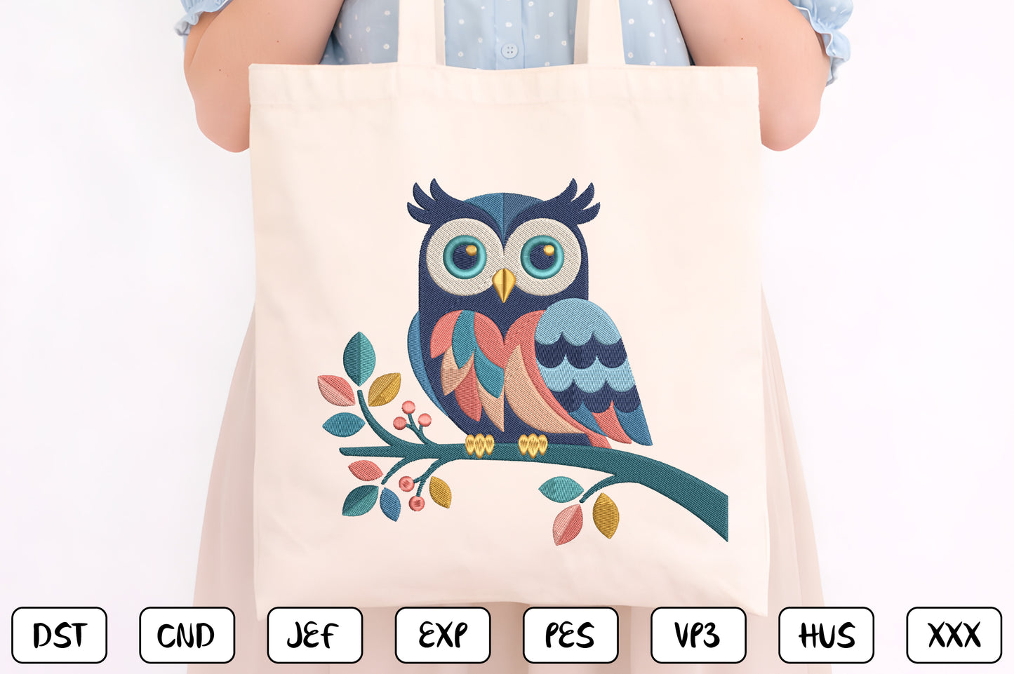 Cute Owl Embroidery Design – Adorable Woodland Owl Machine Embroidery Pattern, Sweet Forest Bird Embroidery Design