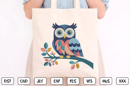 Cute Owl Embroidery Design – Adorable Woodland Owl Machine Embroidery Pattern, Sweet Forest Bird Embroidery Design