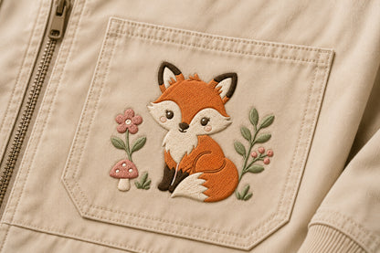 Cute Fox Embroidery Design – Adorable Woodland Fox Machine Embroidery Pattern, Sweet Forest Animal Embroidery Design