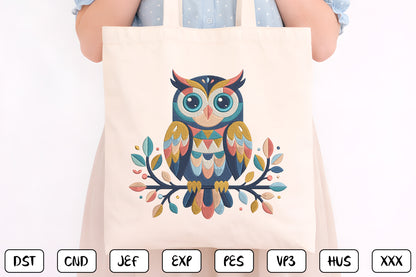 Woodland Owl Embroidery Design – Cute Forest Owl Machine Embroidery Pattern, Rustic Woodland Animal Embroidery Design