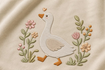 Cute Goose Embroidery Design – Adorable Goose Machine Embroidery Pattern, Sweet Farm Bird Embroidery Design