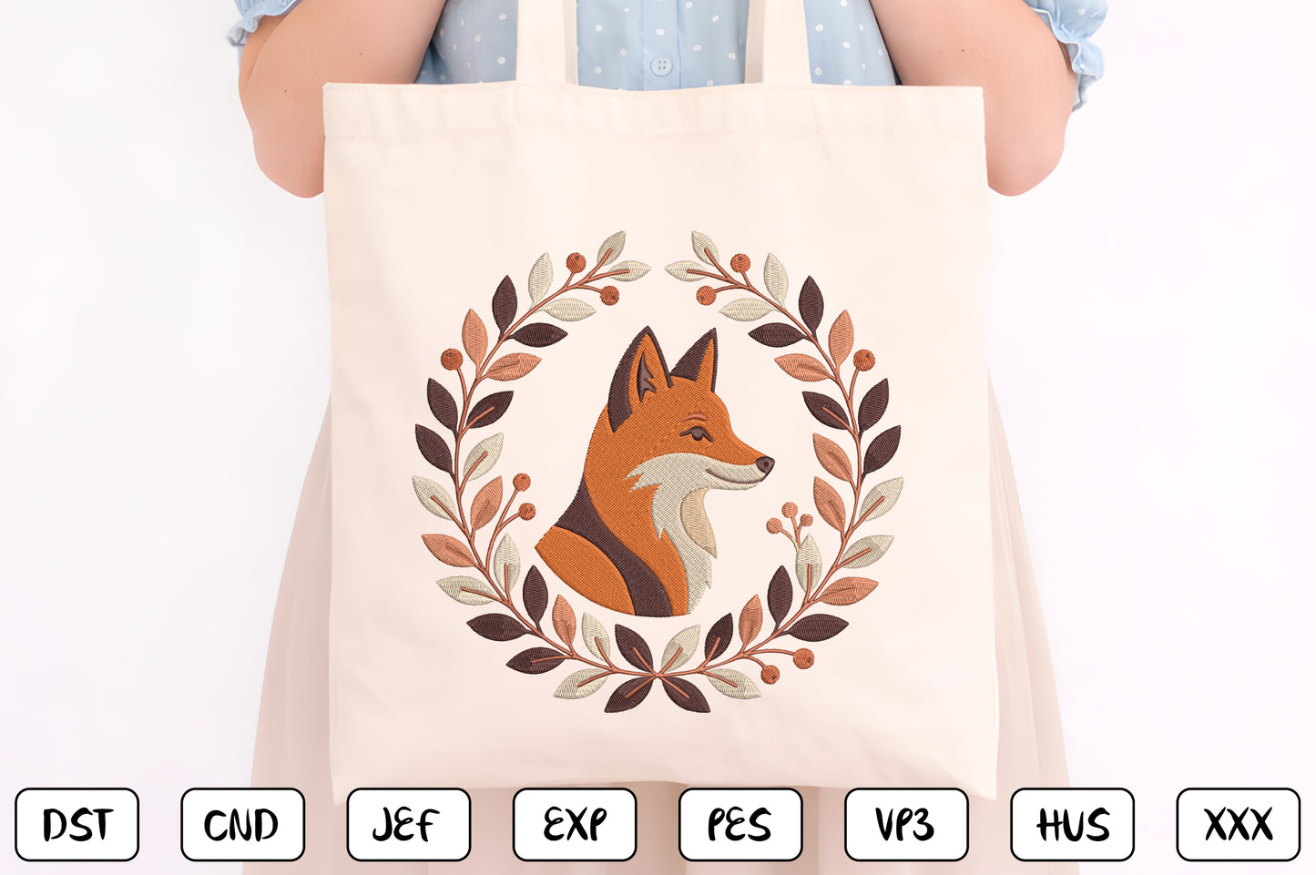 Fox Floral Embroidery Design – Beautiful Fox & Botanical Flower Machine Embroidery Pattern, Woodland Animal Floral Embroidery Design