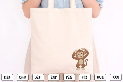 Cute Monkey Embroidery Design Bundle – Adorable Monkey Machine Embroidery Patterns, Playful Jungle Animal Embroidery
