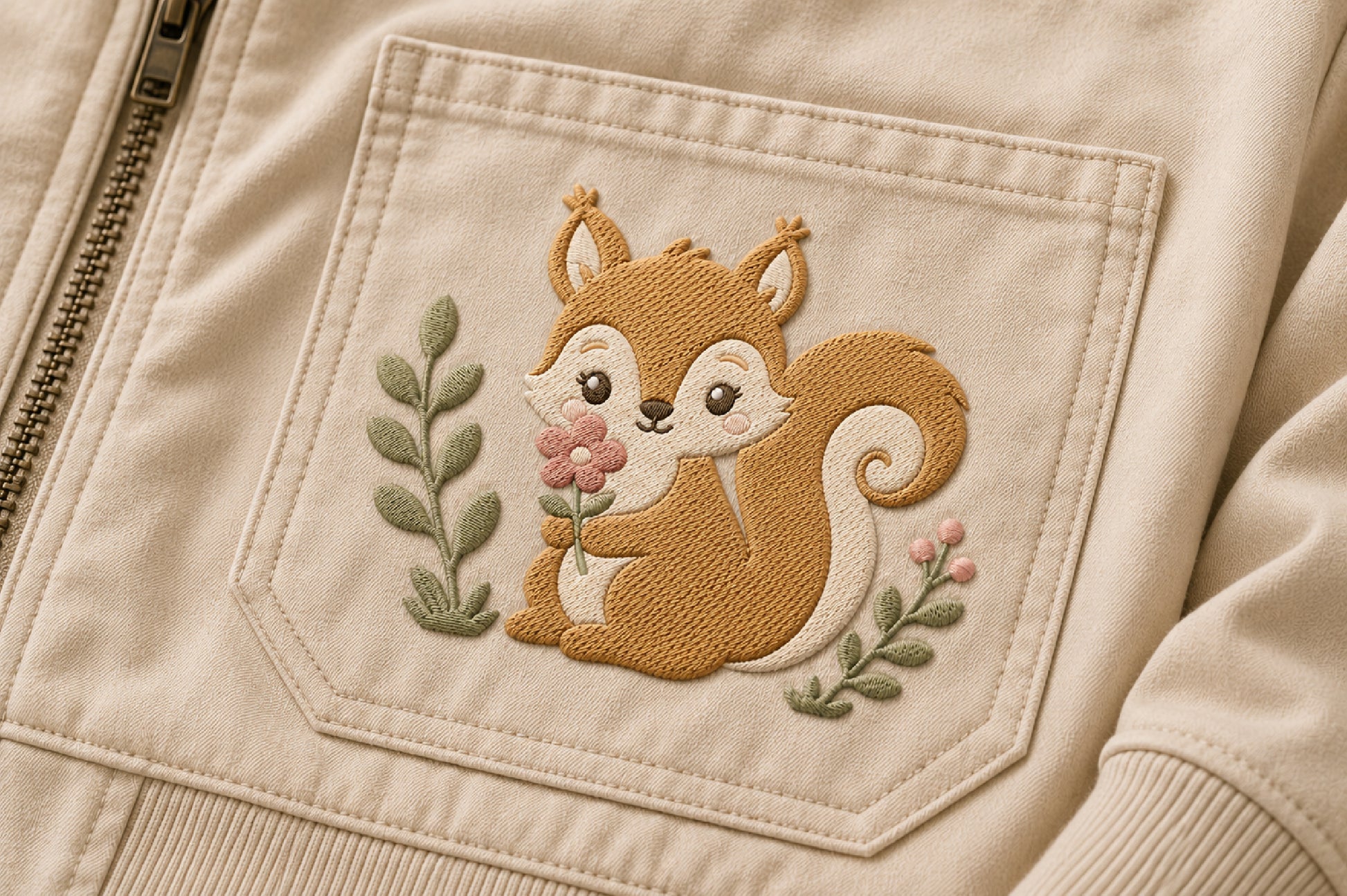 Baby Squirrel Embroidery Design – Cute Woodland Squirrel Machine Embroidery Pattern, Adorable Forest Animal Embroidery Design