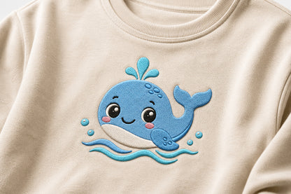 Cute Whale Embroidery Design – Adorable Whale Machine Embroidery Pattern, Sweet Ocean Sea Animal Embroidery Design