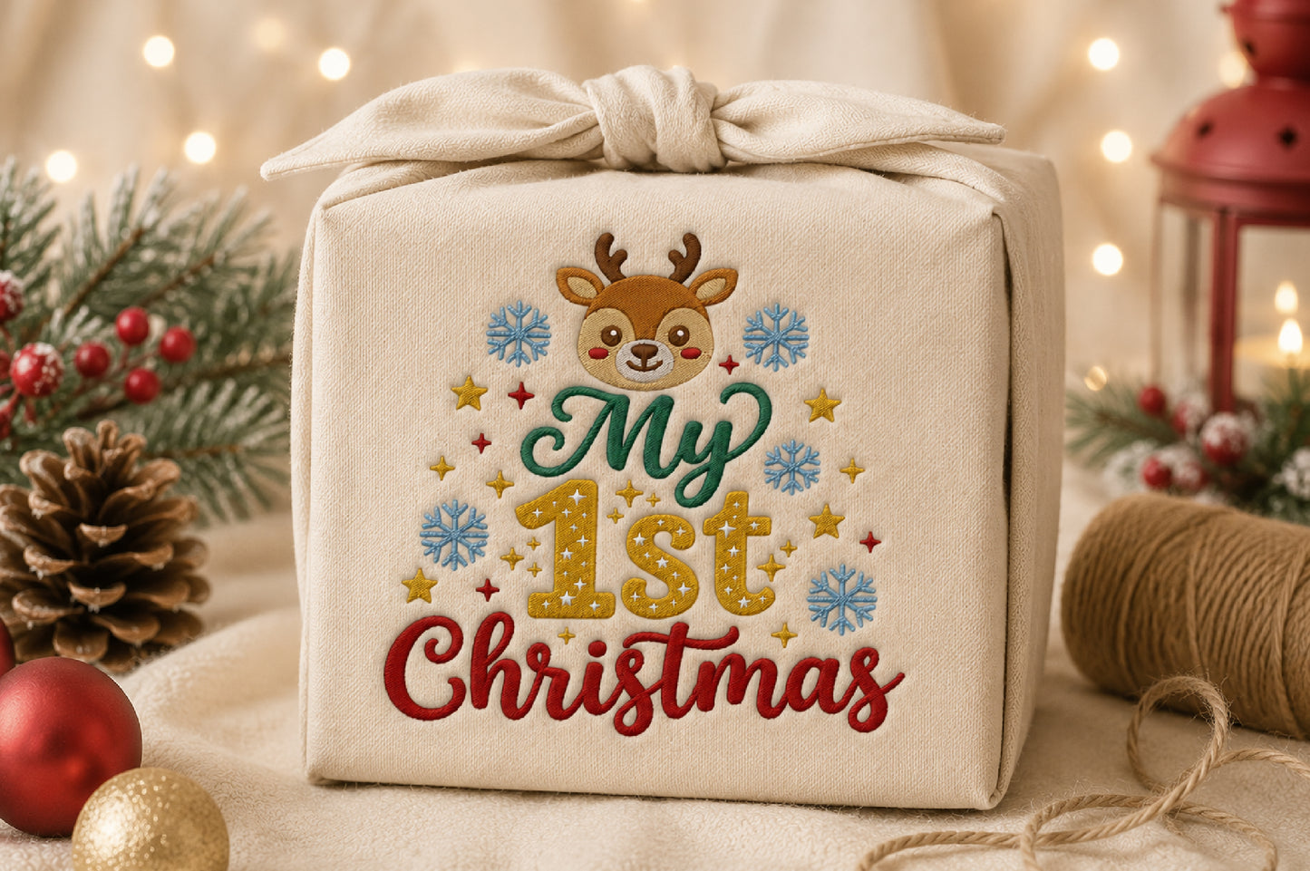 Reindeer Baby Christmas Embroidery Design – Cute Baby Reindeer Machine Embroidery Pattern, Festive Christmas Embroidery Design