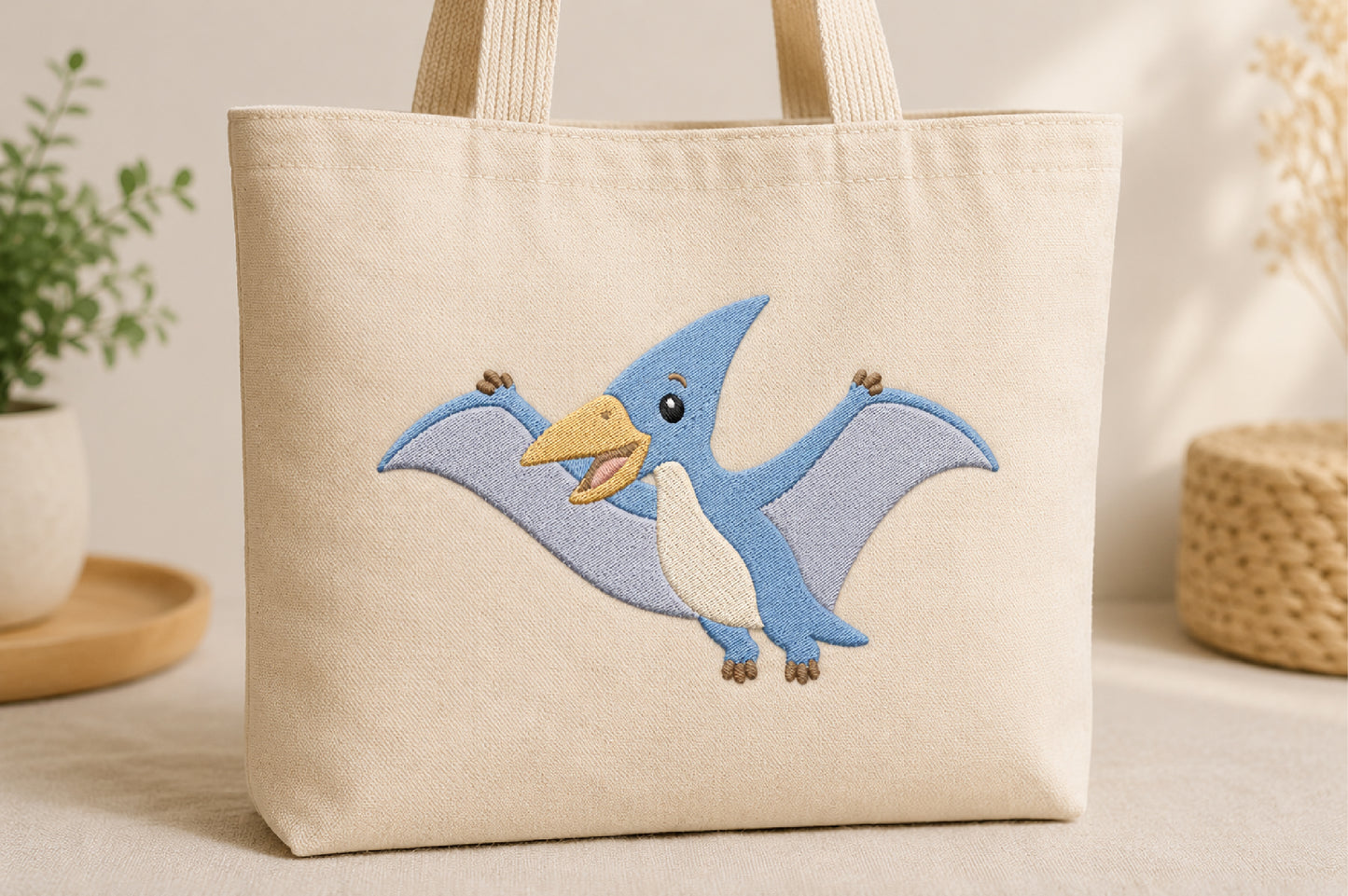 Cute Pterodactyl Embroidery Design – Adorable Flying Dinosaur Machine Embroidery Pattern, Prehistoric Dino Embroidery Design