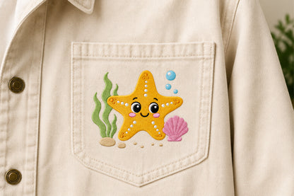 Cute Starfish Embroidery Design – Adorable Sea Star Machine Embroidery Pattern, Ocean & Beach-Themed Embroidery Design