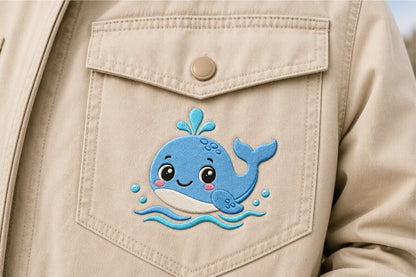 Cute Whale Embroidery Design – Adorable Whale Machine Embroidery Pattern, Sweet Ocean Sea Animal Embroidery Design