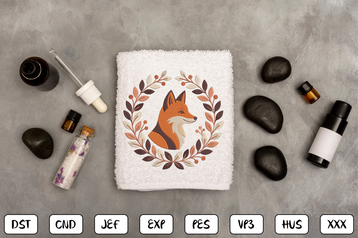 Fox Floral Embroidery Design – Beautiful Fox & Botanical Flower Machine Embroidery Pattern, Woodland Animal Floral Embroidery Design