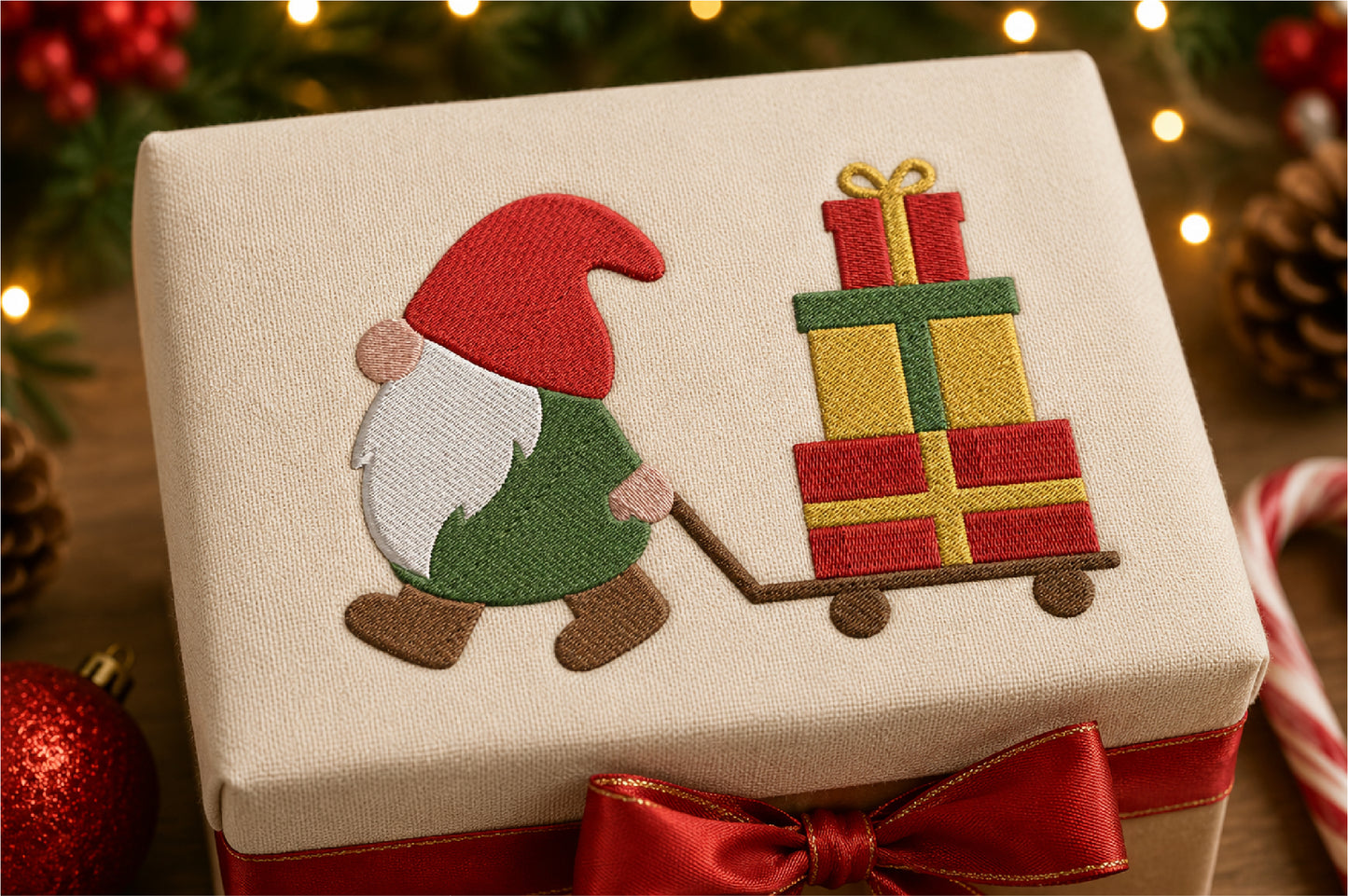 Christmas Gnome Machine Embroidery Design – Cute Holiday Gnome Embroidery Pattern, Festive Christmas Machine Embroidery Design