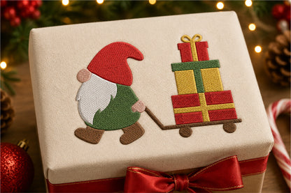 Christmas Gnome Machine Embroidery Design – Cute Holiday Gnome Embroidery Pattern, Festive Christmas Machine Embroidery Design