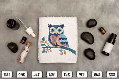 Cute Owl Embroidery Design – Adorable Woodland Owl Machine Embroidery Pattern, Sweet Forest Bird Embroidery Design