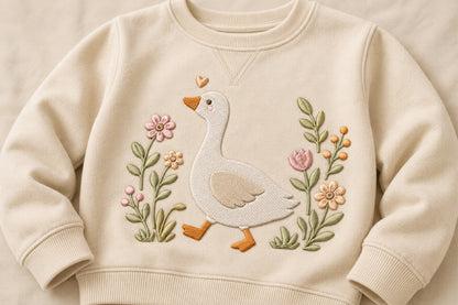 Cute Goose Embroidery Design – Adorable Goose Machine Embroidery Pattern, Sweet Farm Bird Embroidery Design