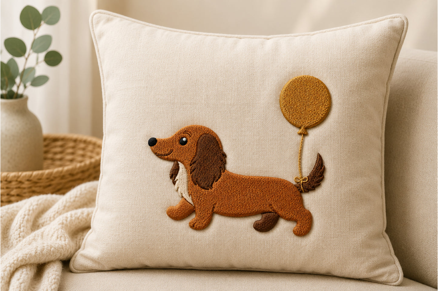Cute Dachshund Embroidery Design – Adorable Dachshund Dog Machine Embroidery Pattern, Sweet Wiener Dog Embroidery Design