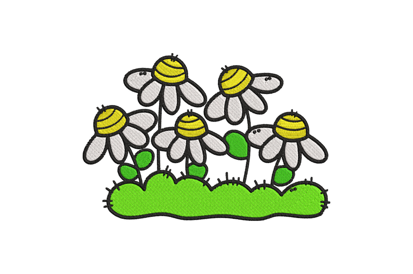 Cute Garden Embroidery Design, Adorable Daisy Flower Machine Embroidery Pattern, Kawaii Garden Floral Embroidery Design