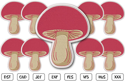 Cute Mushroom Patch Embroidery Design, Adorable Red Mushroom Machine Embroidery Pattern, Woodland Mushroom Embroidery Patch Design