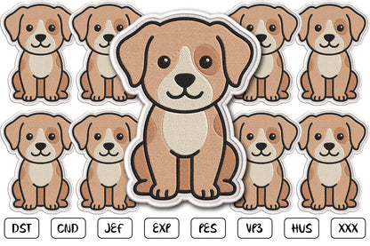 Cute Dog Patch Embroidery Design, Adorable Puppy Machine Embroidery Pattern, Kawaii Dog Embroidery Patch Design