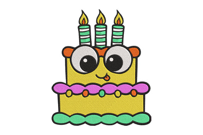 Cute Birthday Cake Embroidery Design, Adorable Kawaii Birthday Cake Machine Embroidery Pattern, Funny Cake with Candles Embroidery Design
