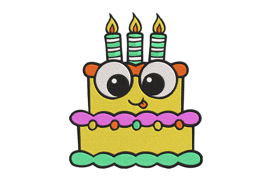 Cute Birthday Cake Embroidery Design, Adorable Kawaii Birthday Cake Machine Embroidery Pattern, Funny Cake with Candles Embroidery Design