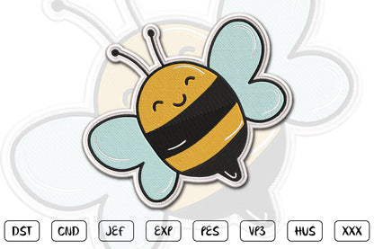 Cute Bee Patch Embroidery Design, Adorable Honey Bee Machine Embroidery Pattern, Kawaii Bumble Bee Embroidery Patch Design,