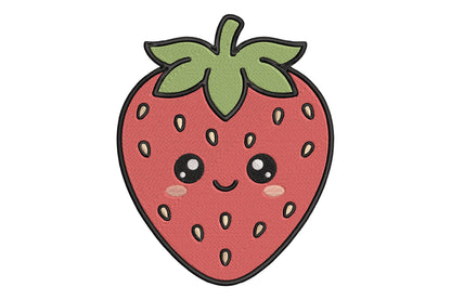 Cute Kawaii Strawberry Embroidery Design, Adorable Strawberry Machine Embroidery Pattern, Sweet Fruit Embroidery Design