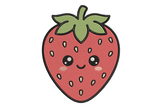 Cute Kawaii Strawberry Embroidery Design, Adorable Strawberry Machine Embroidery Pattern, Sweet Fruit Embroidery Design
