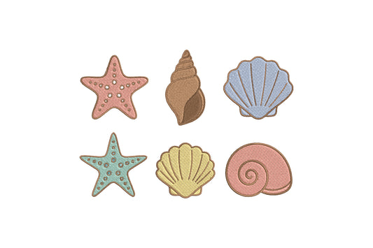 Beach Seashell Embroidery Design, Cute Ocean Shell Machine Embroidery Pattern, Starfish Seashell Embroidery Design