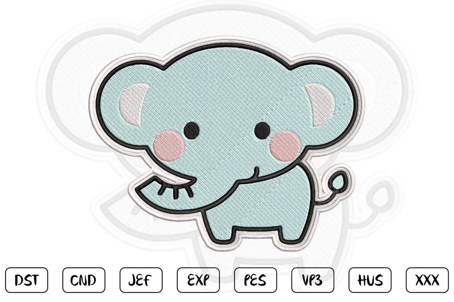 Cute Elephant Patch Embroidery Design, Adorable Kawaii Elephant Machine Embroidery Pattern, Cute Baby Elephant Embroidery
