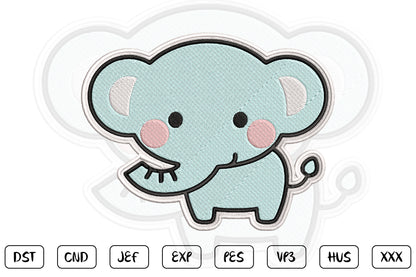 Cute Elephant Patch Embroidery Design, Adorable Kawaii Elephant Machine Embroidery Pattern, Cute Baby Elephant Embroidery