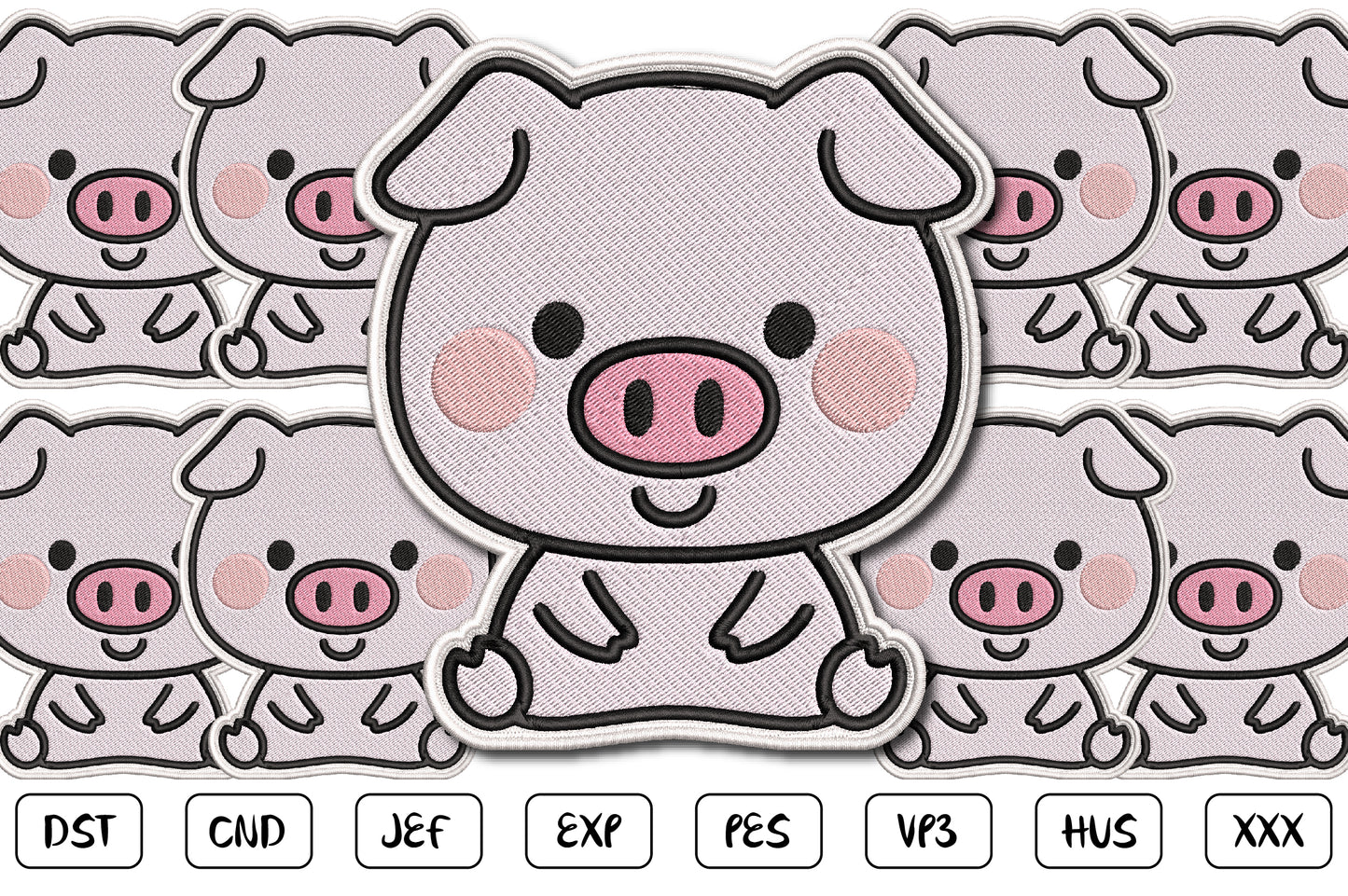 Cute Pig Patch Embroidery Design, Adorable Kawaii Pig Machine Embroidery Pattern, Funny Farm Animal Pig Embroidery