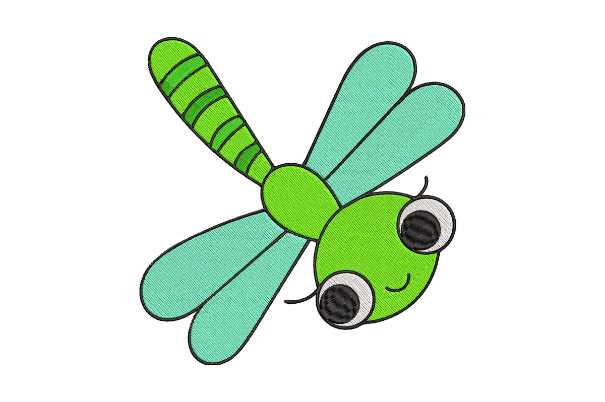 Cute Dragonfly Embroidery Design, Adorable Dragonfly Machine Embroidery Pattern, Kawaii Insect Embroidery Design