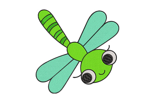 Cute Dragonfly Embroidery Design, Adorable Dragonfly Machine Embroidery Pattern, Kawaii Insect Embroidery Design