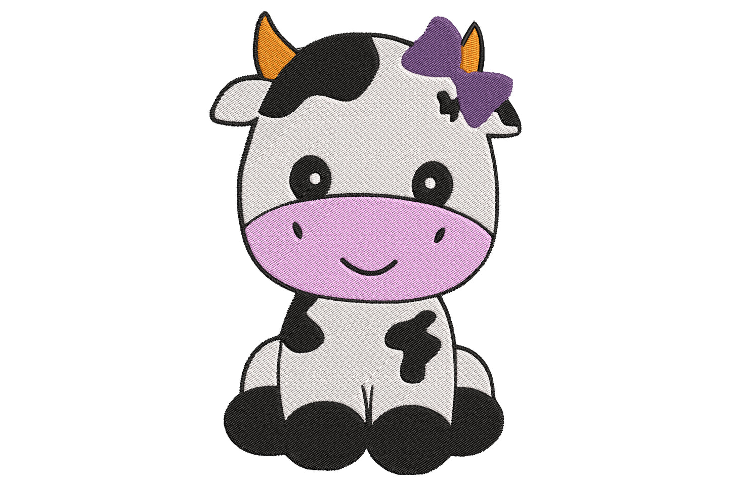 Cute Cow Embroidery Design, Adorable Kawaii Cow Machine Embroidery Pattern, Cute Farm Animal Embroidery Design