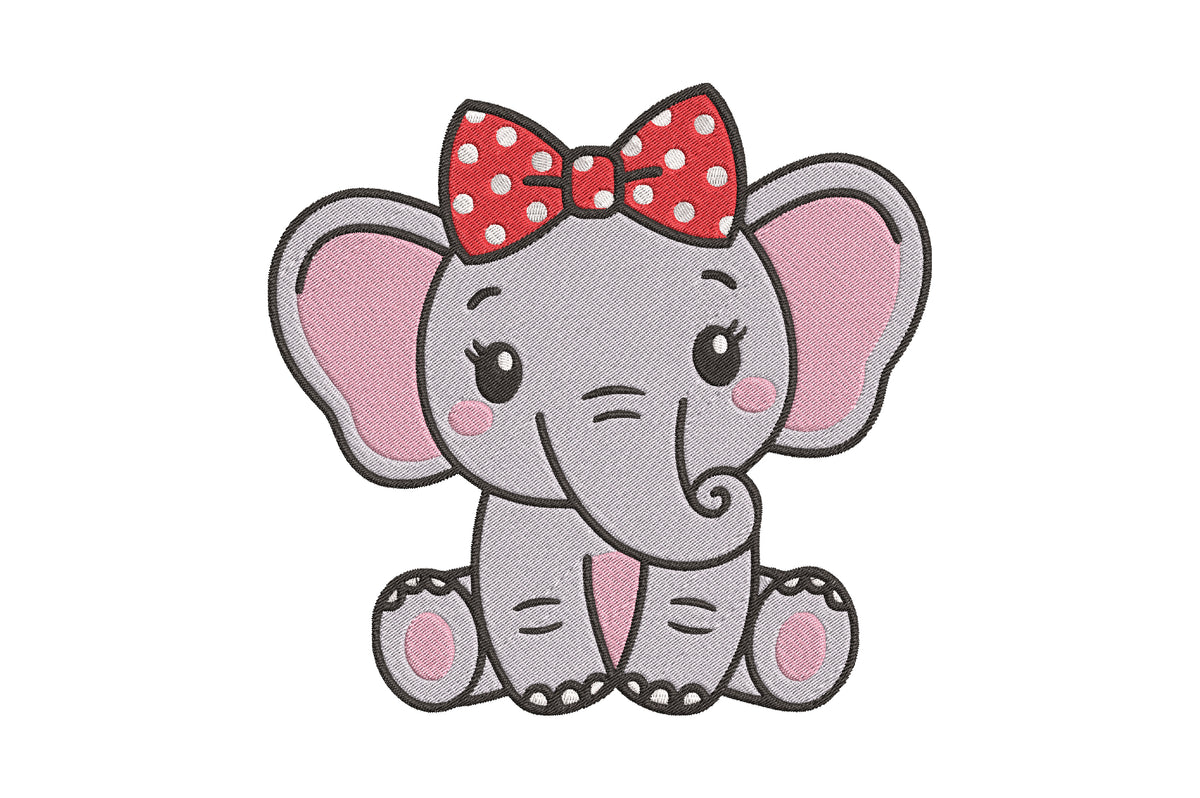 Cute Elephant Embroidery Design, Adorable Elephant Machine Embroidery Pattern, Kawaii Elephant Embroidery Design