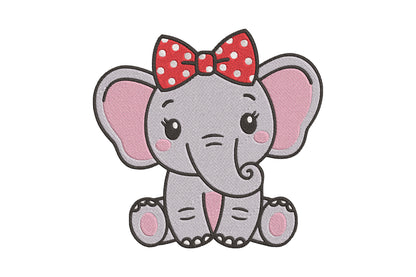 Cute Elephant Embroidery Design, Adorable Elephant Machine Embroidery Pattern, Kawaii Elephant Embroidery Design