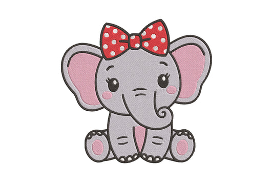 Cute Elephant Embroidery Design, Adorable Elephant Machine Embroidery Pattern, Kawaii Elephant Embroidery Design