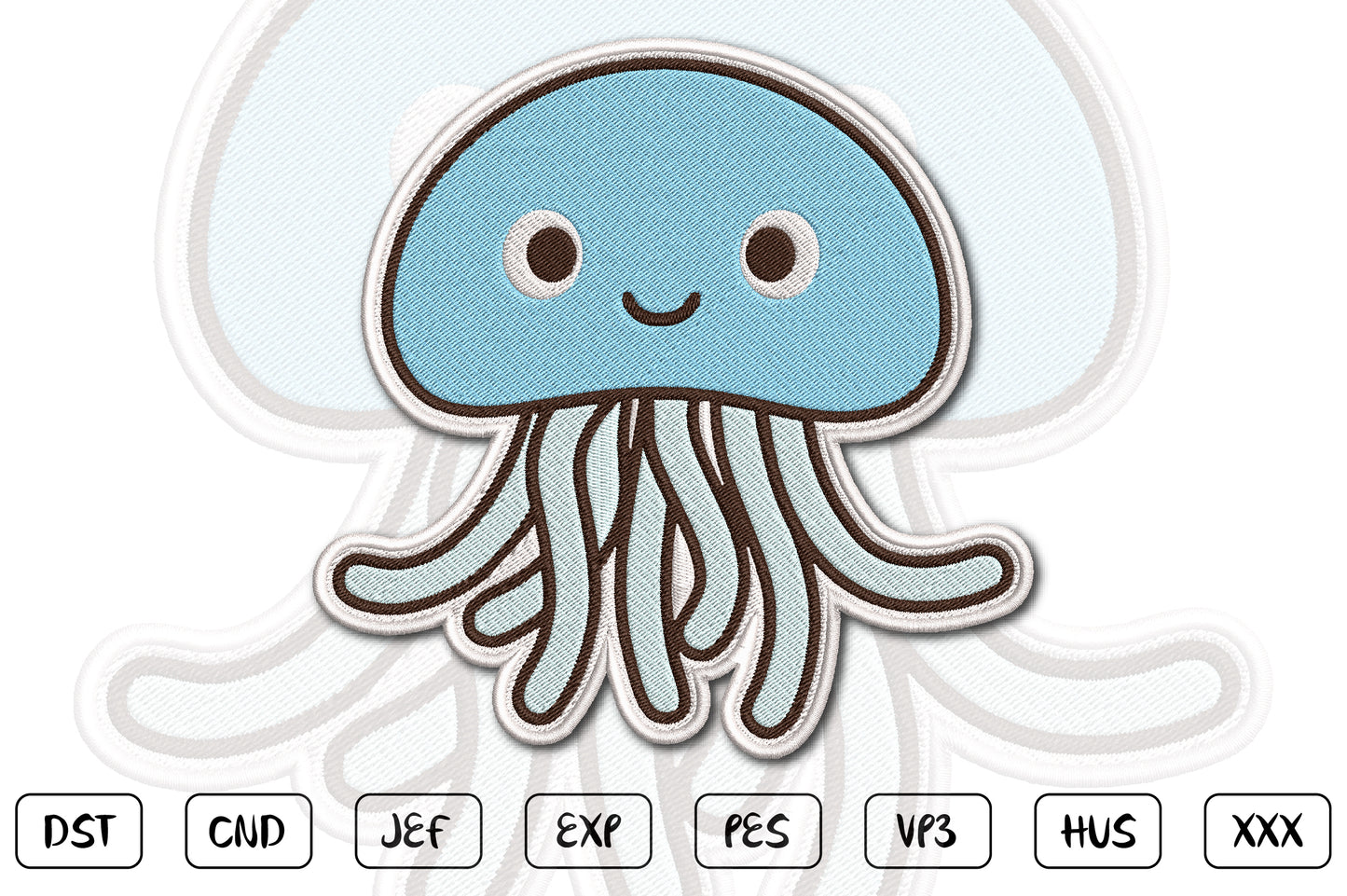 Cute Jellyfish Embroidery Design, Adorable Kawaii Jellyfish Machine Embroidery Pattern, Cute Ocean Sea Life Embroidery Design