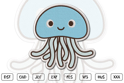 Cute Jellyfish Embroidery Design, Adorable Kawaii Jellyfish Machine Embroidery Pattern, Cute Ocean Sea Life Embroidery Design