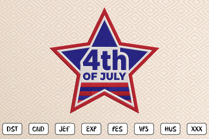 4th of July Star Embroidery Design, Patriotic American Star Machine Embroidery