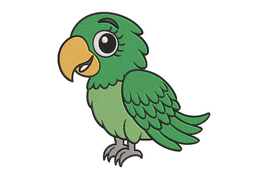 Cute Parrot Embroidery Design, Adorable Green Parrot Machine Embroidery Pattern, Kawaii Tropical Bird Embroidery Design