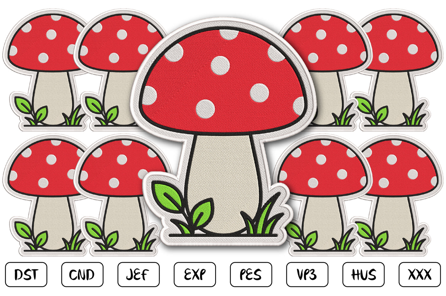 Cute Mushroom Embroidery Design, Adorable Kawaii Mushroom Machine Embroidery Pattern, Whimsical Woodland Mushroom Embroidery Design