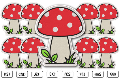 Cute Mushroom Embroidery Design, Adorable Kawaii Mushroom Machine Embroidery Pattern, Whimsical Woodland Mushroom Embroidery Design