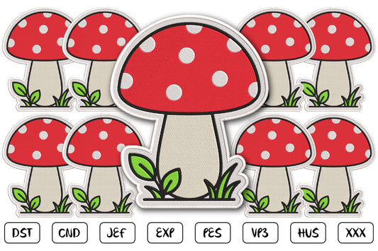 Cute Mushroom Embroidery Design, Adorable Kawaii Mushroom Machine Embroidery Pattern, Whimsical Woodland Mushroom Embroidery Design